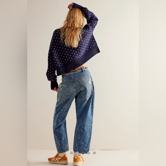 Free People Navy and Light Blue Cowl Neck Sweater - Picture 11 of 13